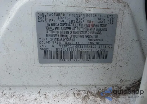 2019 Nissan Sentra S from USA, damaged, VIN 3N1AB7AP4KY257161